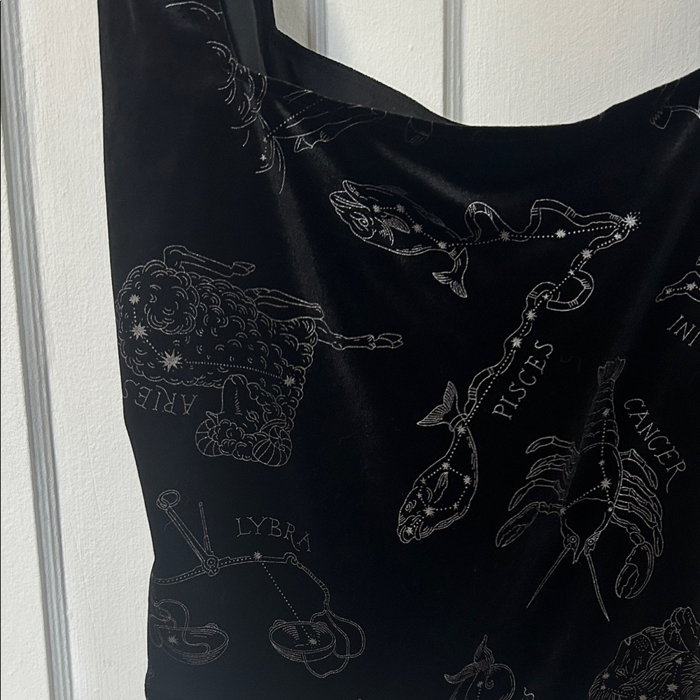 Black Zodiac Print Velvet Bag Disturbia